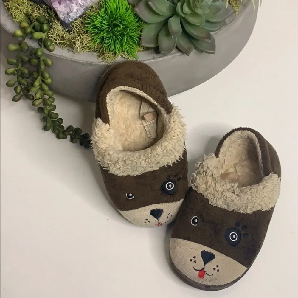 Baby Puppy Eye Patch Slip On House Shoe Slipper brown 7